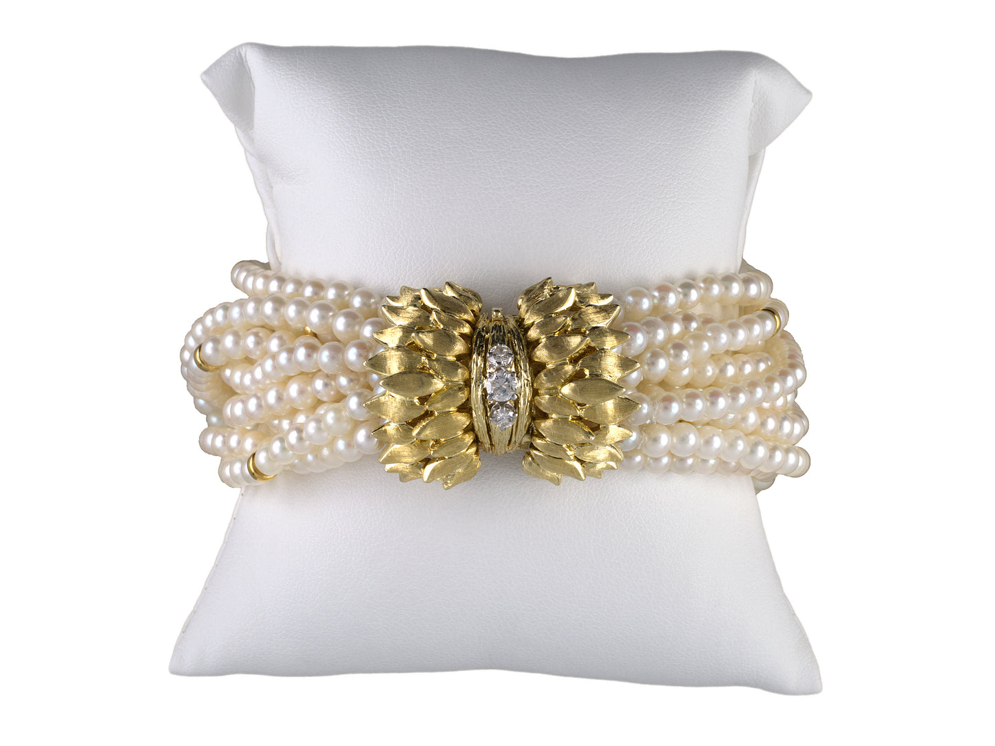74006 - Platinum Gold Diamond Multi Strand Pearl Torsade Bracelet