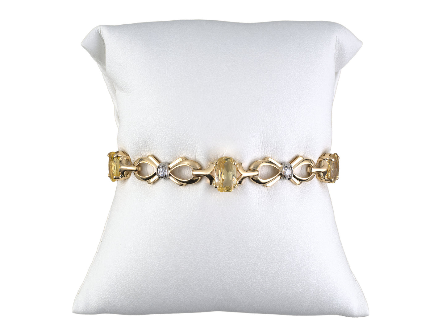 74015 - Retro Maurice Tishman Gold Palladium Diamond Yellow Sapphire Bow Bracelet