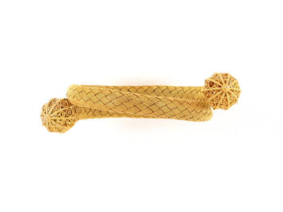 77502                - Victorian Etruscan Revival Gold Woven Mesh Tubular Bangle Bracelet
