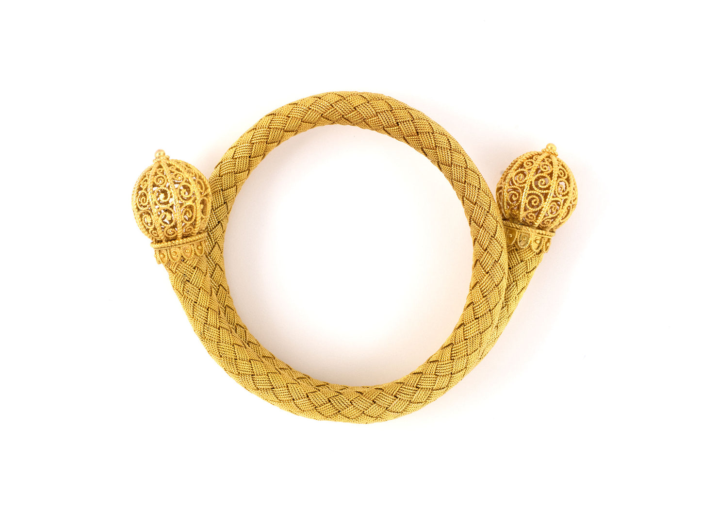 77502 - Victorian Etruscan Revival Gold Woven Mesh Tubular Bangle Bracelet
