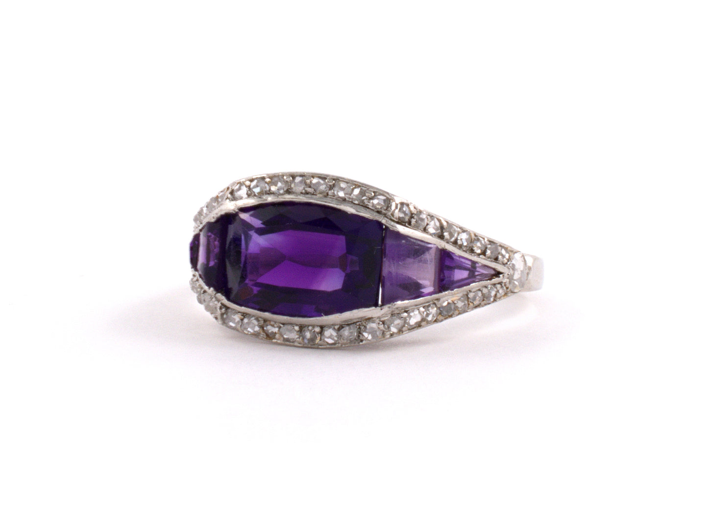 901743 - SOLD - Art Deco Platinum Amethyst Rose Cut Diamond Ring