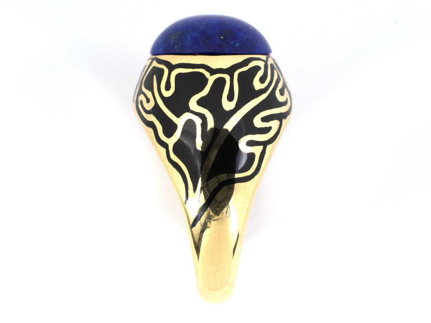 902026 - Cerro Gold Cabochon Lapis Floral Leaf Enamel Ring
