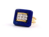 902130 - Circa 1970 Van Cleef & Arpels French Gold Platinum Lapis Diamond Rectangular Domed Ring