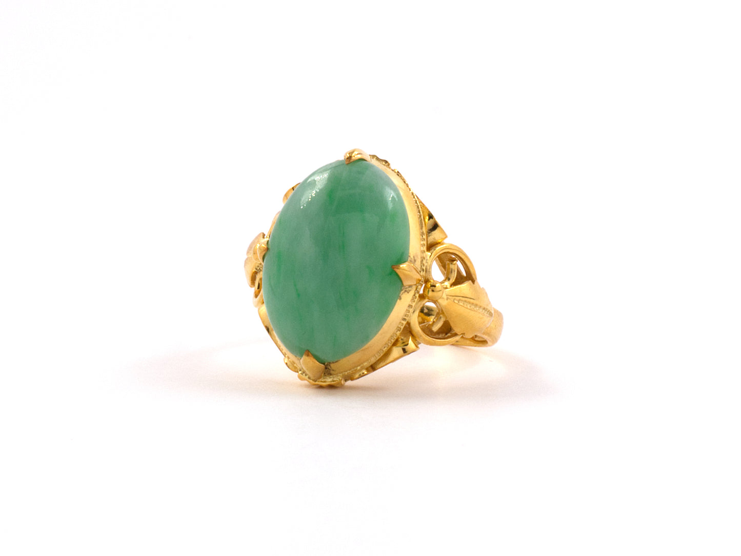 902148 - SOLD - Gold Jadeite Open Scroll Design Ring