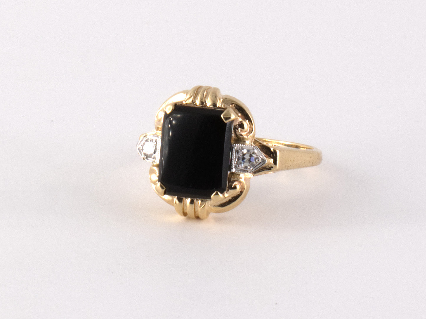 902224 - SOLD - Circa 1950 Gold Diamond Black Onyx Signet Ring