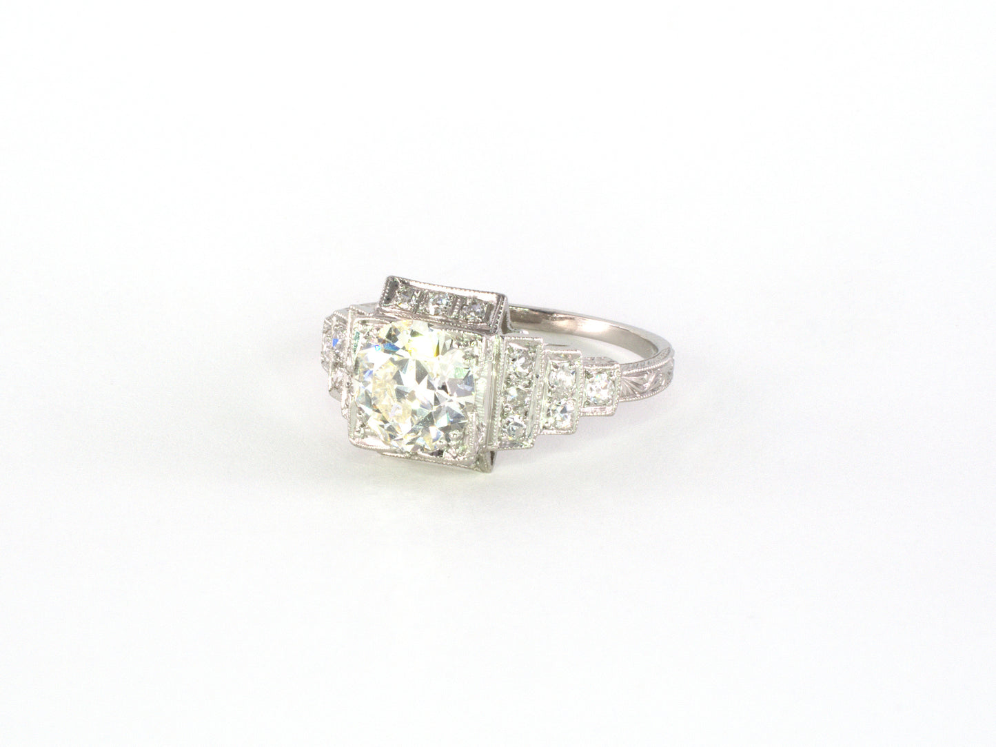 902227 - SOLD - Art Deco Platinum Diamond Chased Engagement Ring