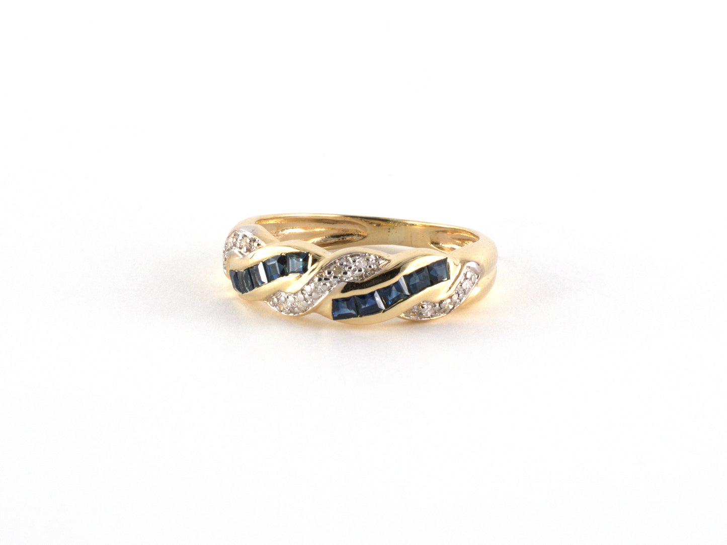 902242 - SOLD - Gold Diamond Sapphire Woven Ring