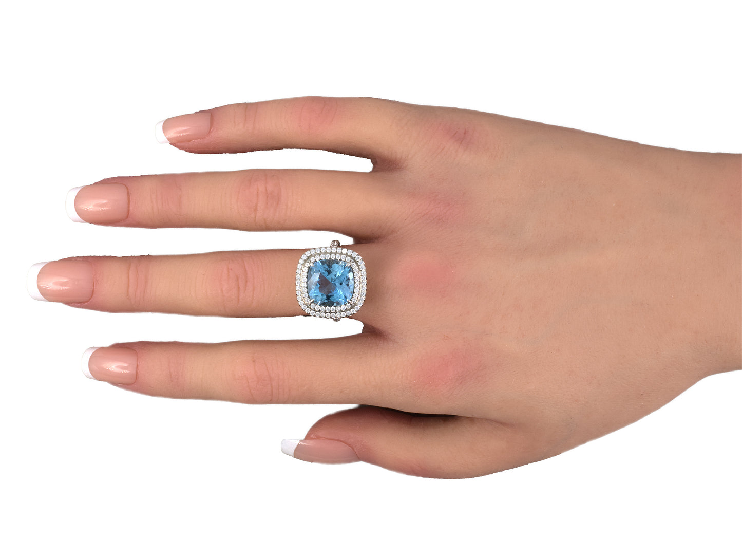 902246 - Platinum Diamond Aqua Soleste Tiffany Cushion Ring