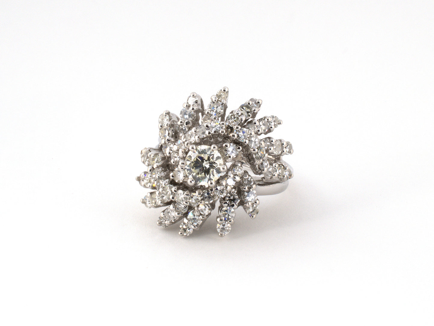 902341 - Gold Diamond Cluster Spray Swirl By Pass Ring
