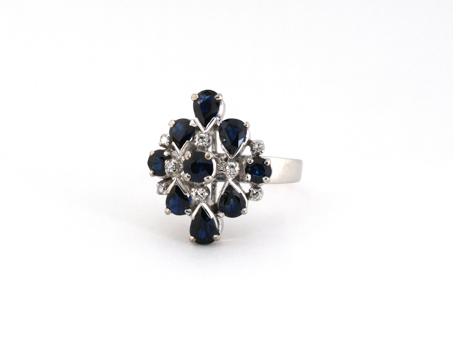 902350 - Gold Sapphire Diamond Tiered Geometric Cluster Ring