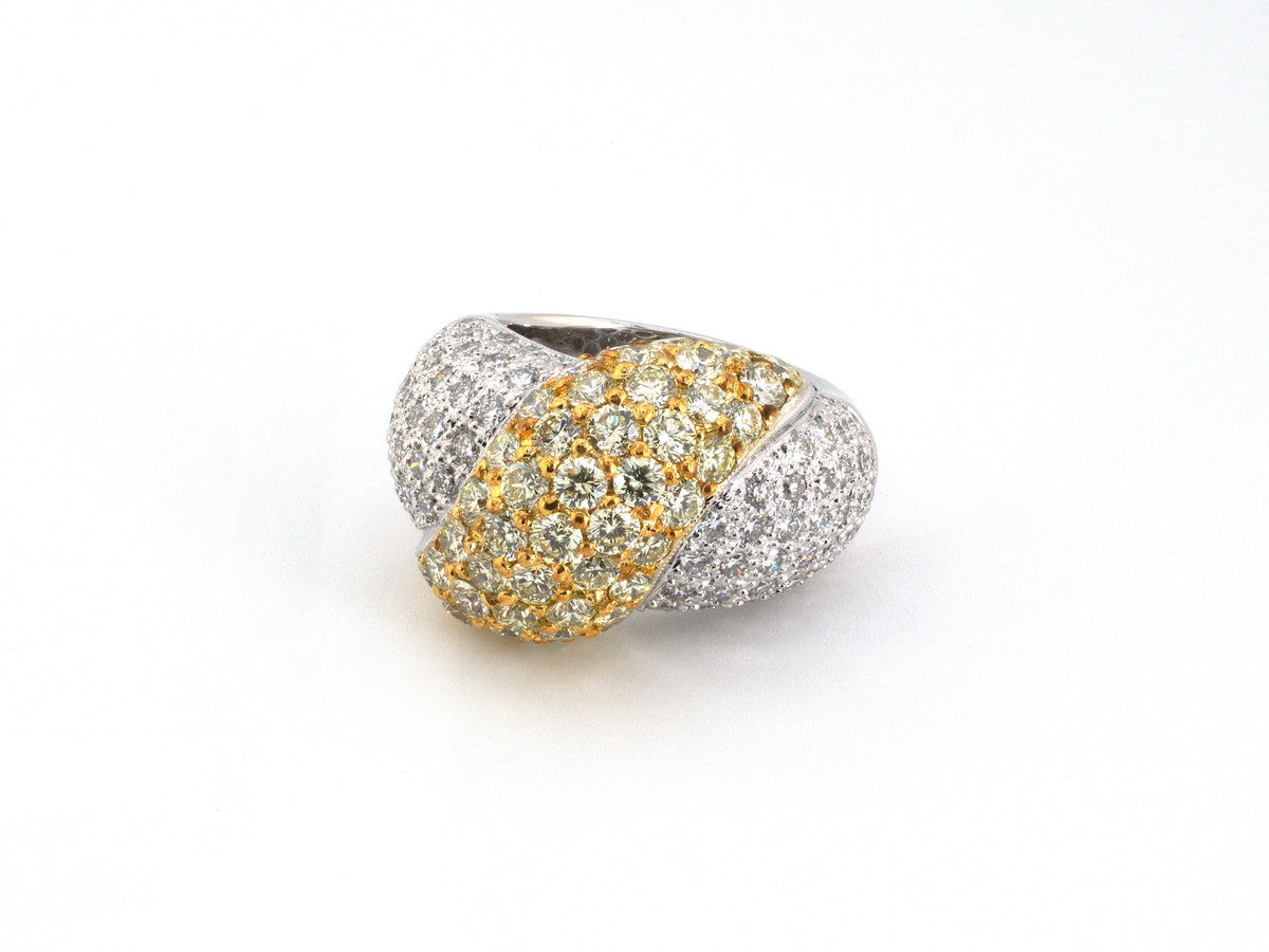 902414 - Circa 1980s Gold 2-Tone Pave Diamond Domed Bombe Ring