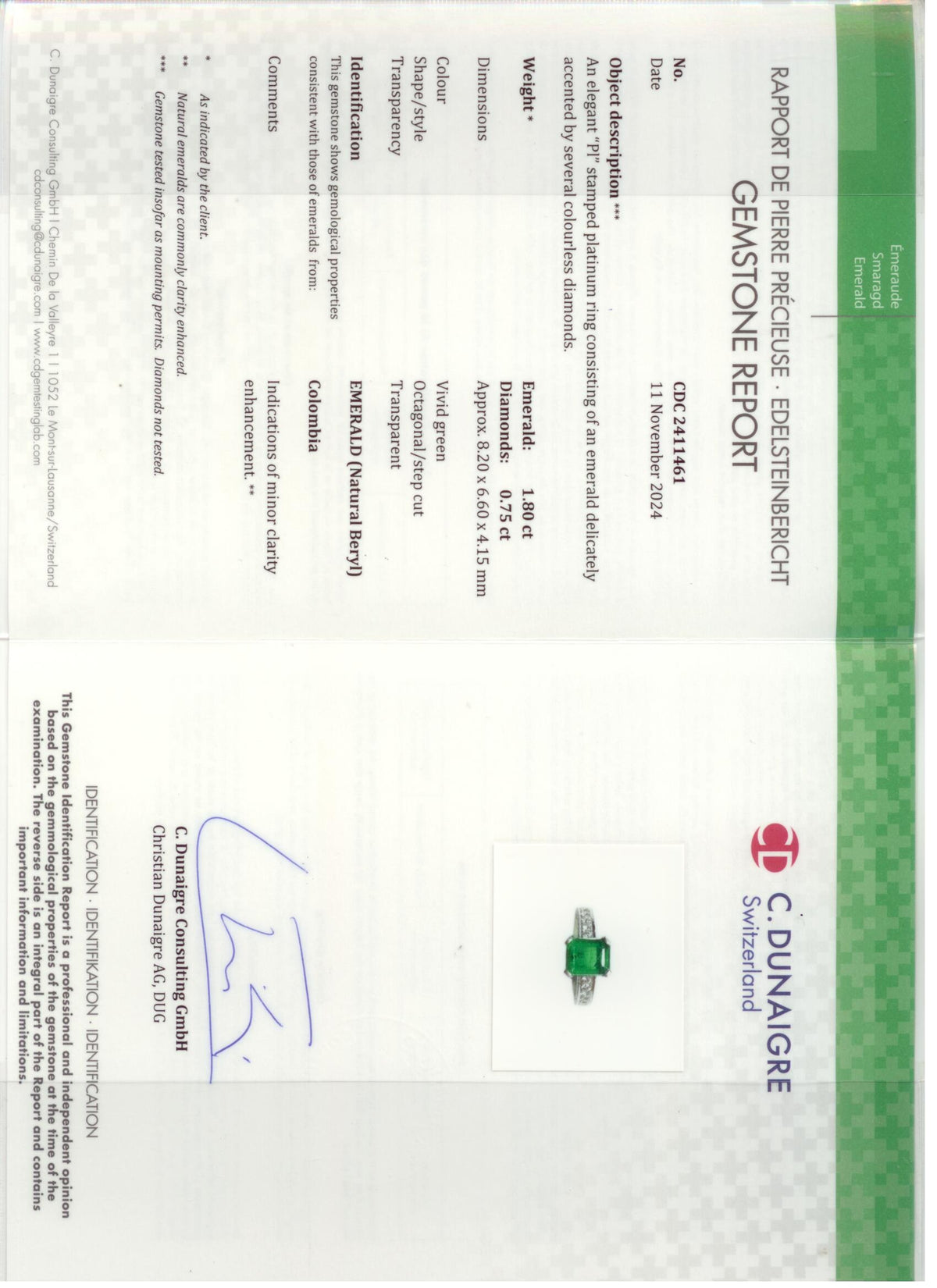 902416 - Platinum Emerald Diamond Chased Engagement Ring