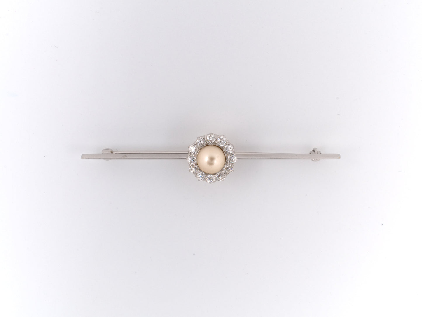 20205 - SOLD - Edwardian Platinum Gold Pearl Diamond Cluster Pin