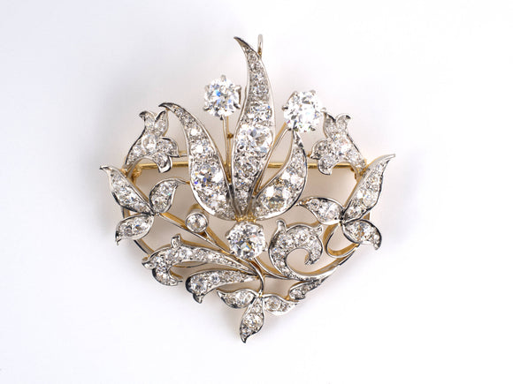 20224 - Edwardian Platinum Gold Diamond Floral Pendant Brooch