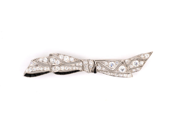 20444 - Circa 1915 Platinum Diamond Onyx Bow Pin