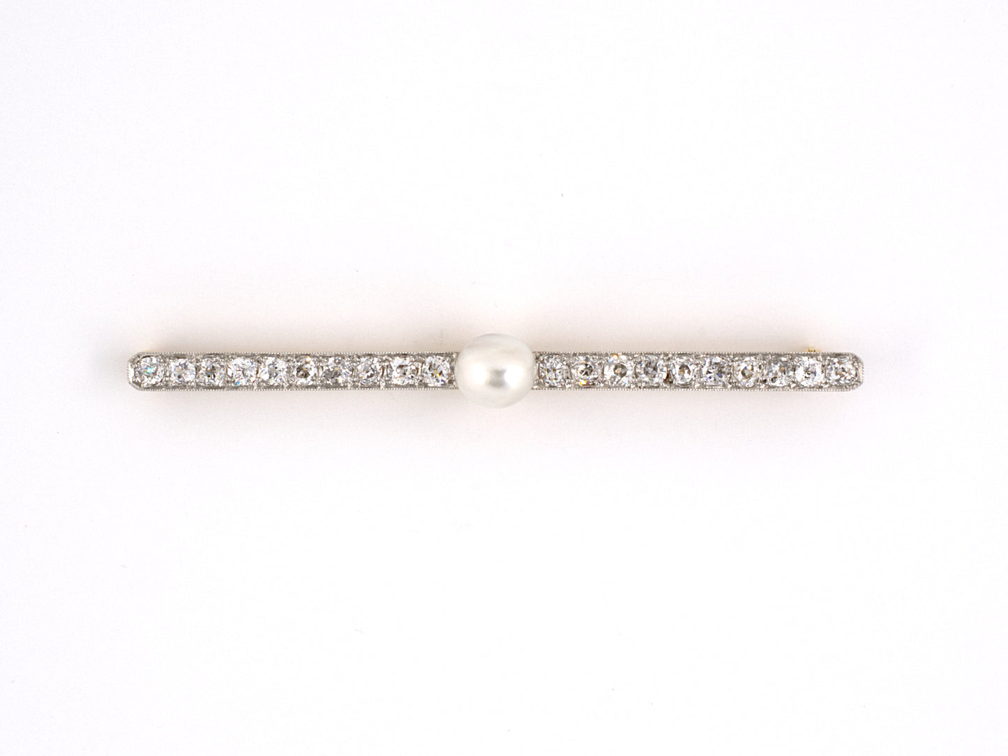 20689 - Edwardian Platinum Gold Pearl Diamond Bar Pin