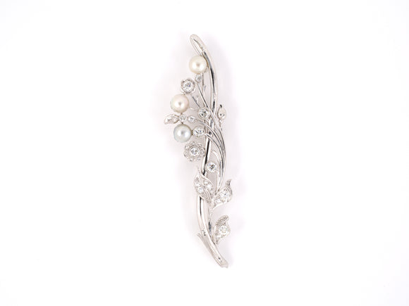 21010 - SOLD - Circa 1940 Platinum Gold Diamond Pearl Flower Pin