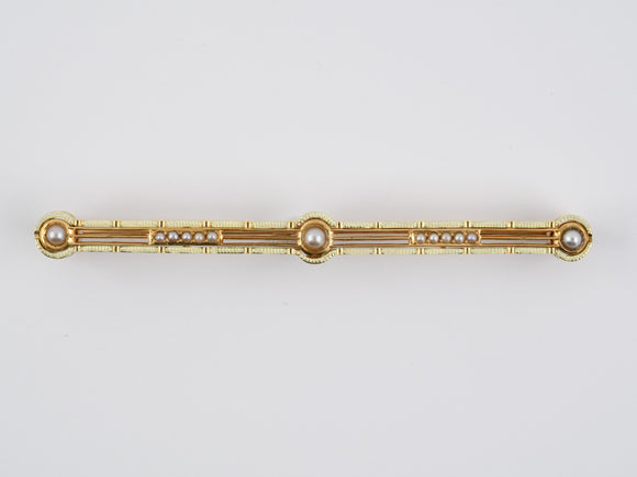 21154 - SOLD - Art Nouveau Krementz Gold Pearl Enamel Bar Pin