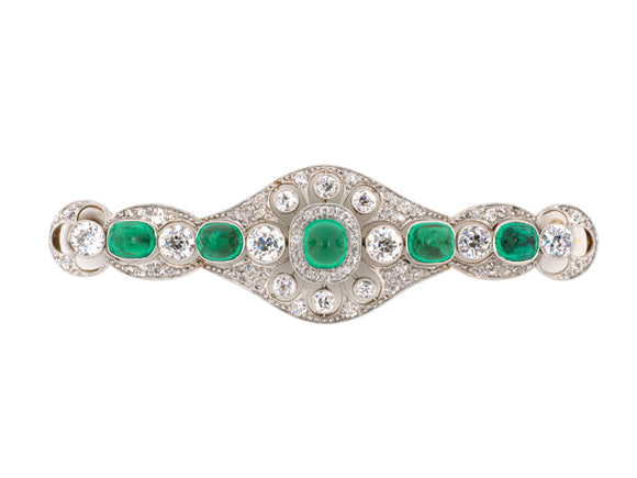 21352 - SOLD - Edwardian Platinum Emerald Diamond Bar Pin