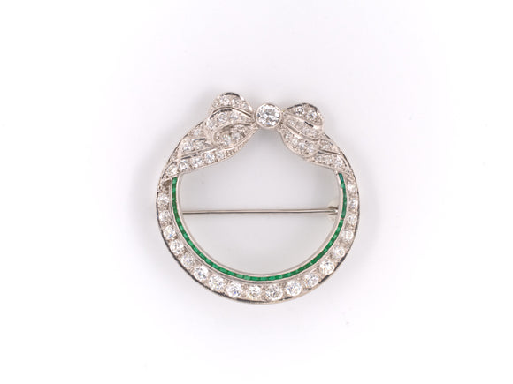 21496 - Art Deco Platinum Diamond Bow Circle Wreath Pin