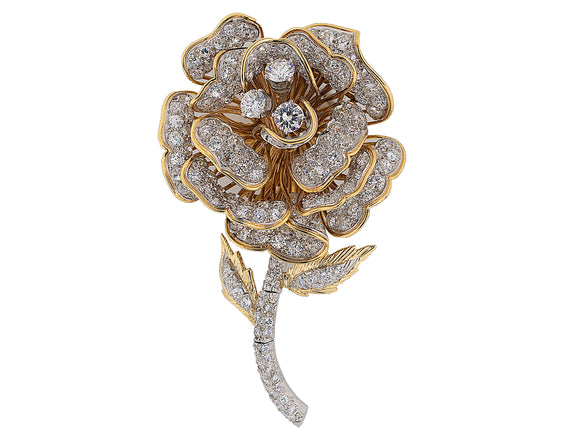 21503 - Circa 1960 Webb Platinum Gold Diamond Rose Flower Pin