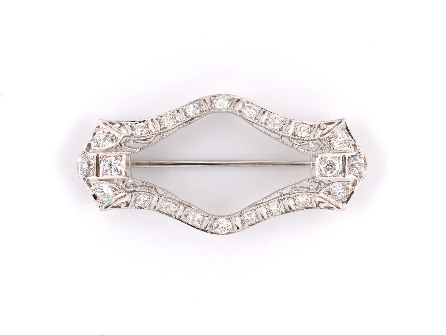21506 - SOLD - Art Deco Platinum Diamond Filigree Scarf Pin