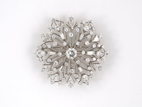 21580 - SOLD - Circa 1950 Platinum Diamond Snowflake Pin Pendant