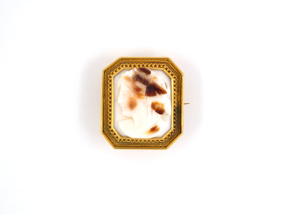 21589 - Gold Victorian Stone Cameo Framed Pin