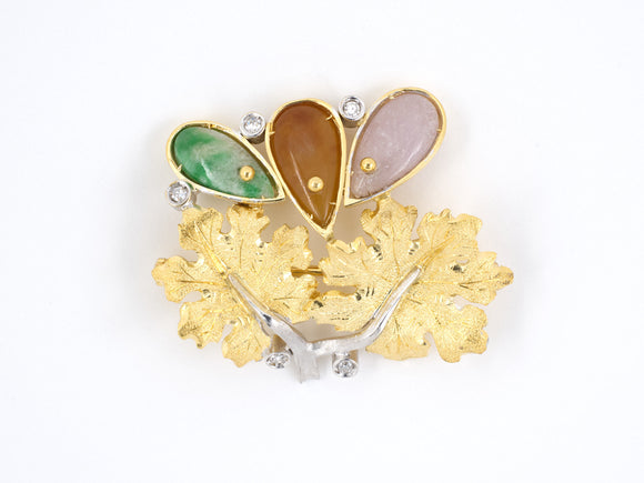 21622 - Gold Diamond Jadeite Maple Leaf Pin