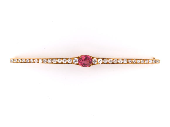 21628 - Victorian Gold Pink Tourmaline Diamond Bar Pin