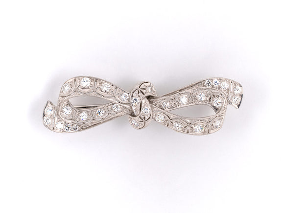 21704 - SOLD - S Kind & Son Art Deco Platinum Diamond Chatelaine Bow Pin