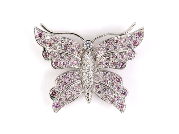 21750 - SOLD - Circa 1996 Tiffany Platinum Pink Diamond Butterfly Pin