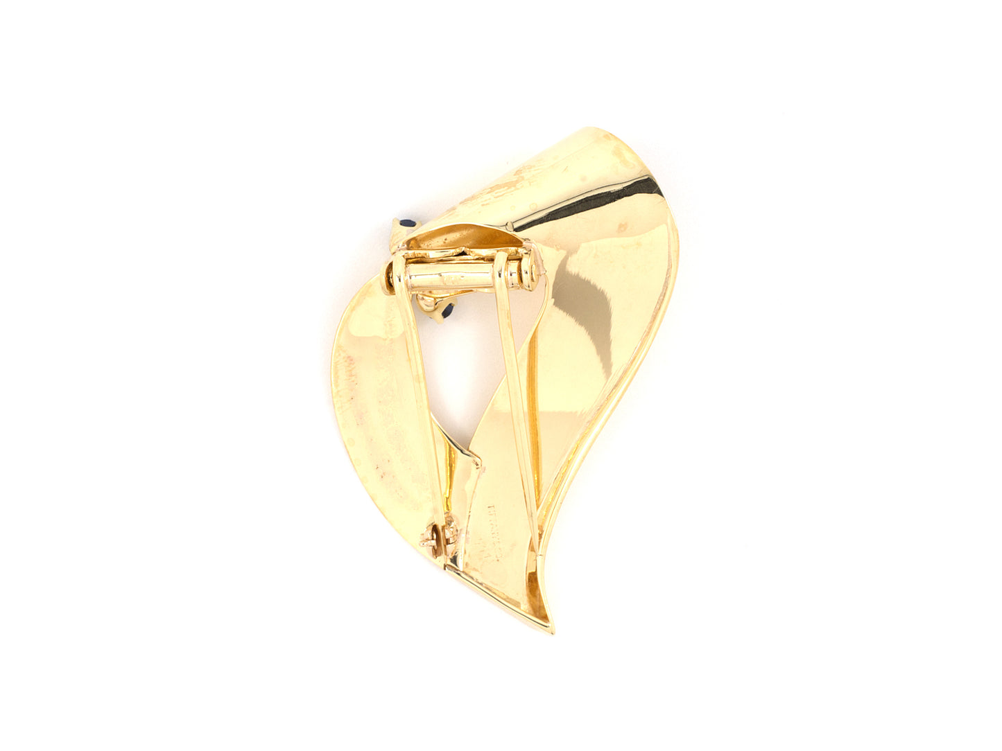 21800 - SOLD - Retro Tiffany Gold Platinum Diamond Sapphire Scroll Ribbon Clip Pin