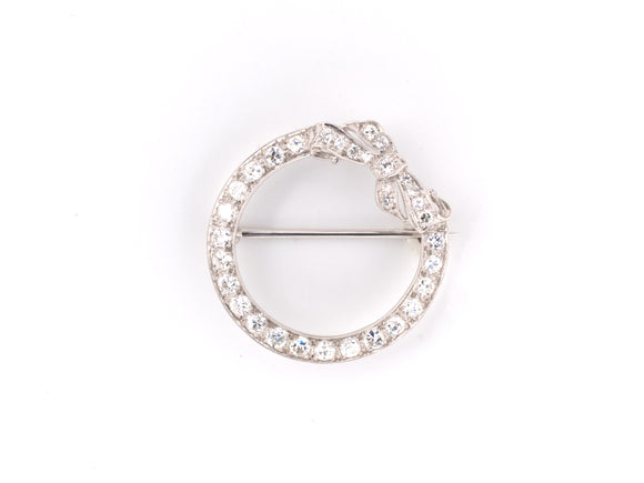 21821 - Art Deco Platinum Diamond Circle Bow Pin