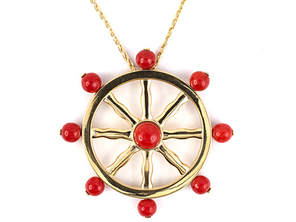 21823 - Circa 1960s Gold Coral Boat Wheel Pendant