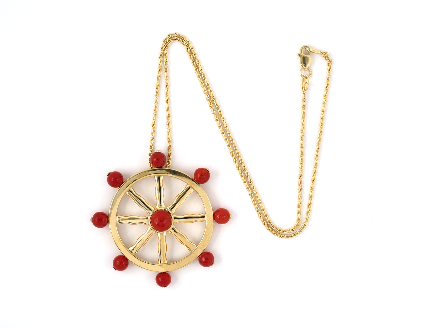 21823 - Circa 1960s Gold Coral Boat Wheel Pendant