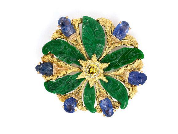 21893 - SOLD - Buccellati Gold Jadeite Sapphire Diamond Pin