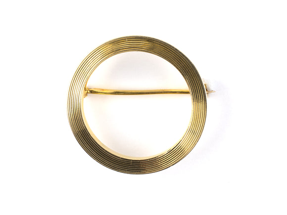 21894 - Circa 1950 Gold Corrugated Circle Pin