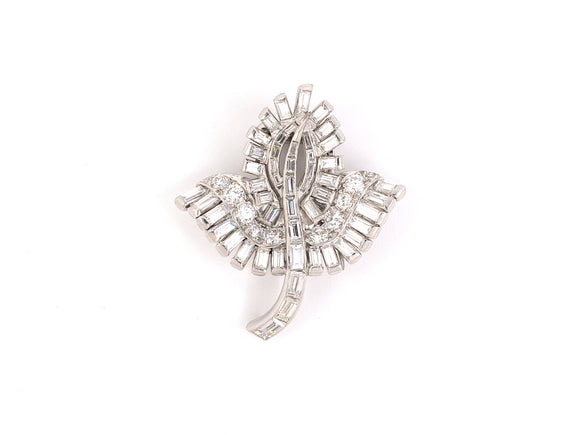 21938 - Art Deco Circa1940 Platinum Diamond Floral Leaf Pin Clip
