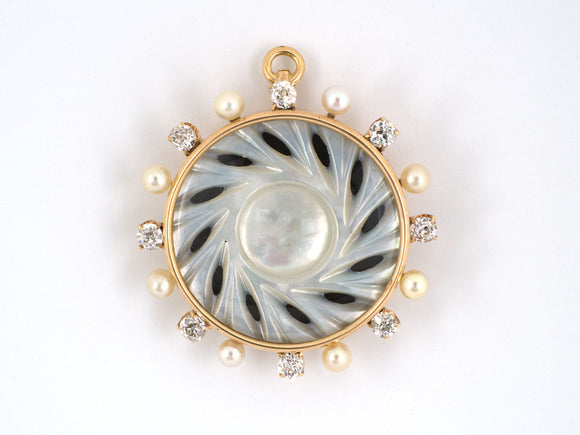 21950 - Victorian Gold Diamond Pearl Locket Pin Pendant