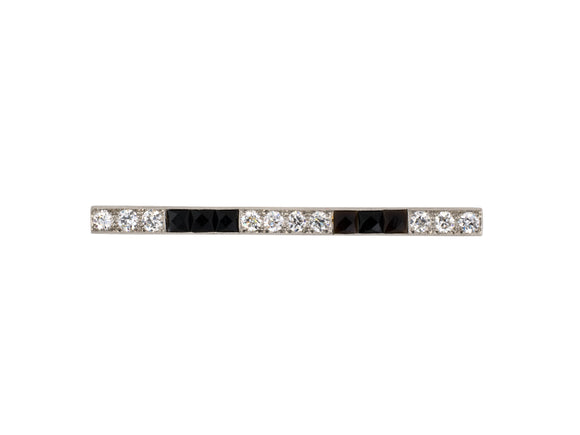 21990 - Art Deco Tiffany Platinum Diamond Black Onyx Bar Pin