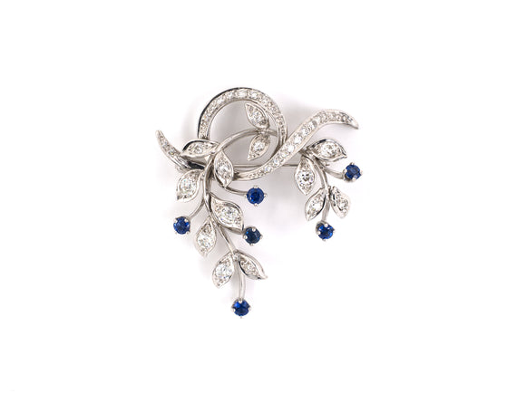 22116 - Platinum Sapphire Diamond Flower Brooch