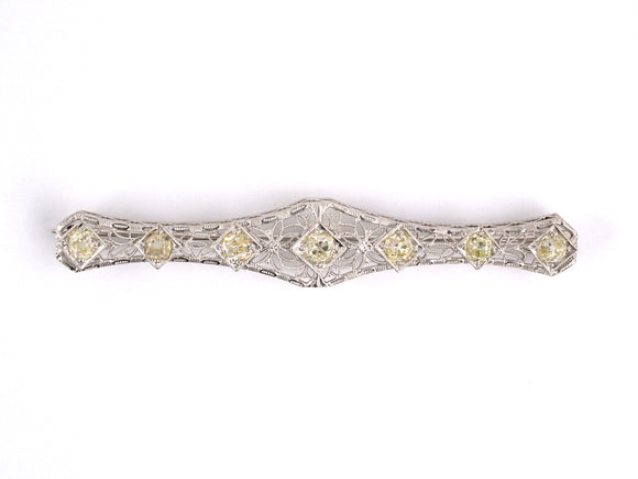 23131 - Art Deco Fritschze Platinum Gold Diamond Chased Filigree Bar Pin