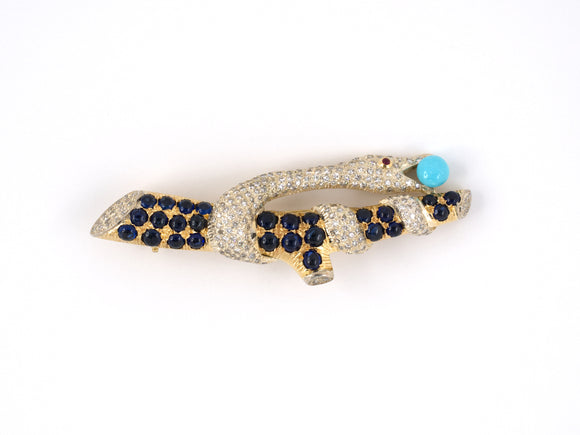 23234 - Gold Silver Diamond Cabochon Sapphire Ruby Turquoise Snake Clip Pin