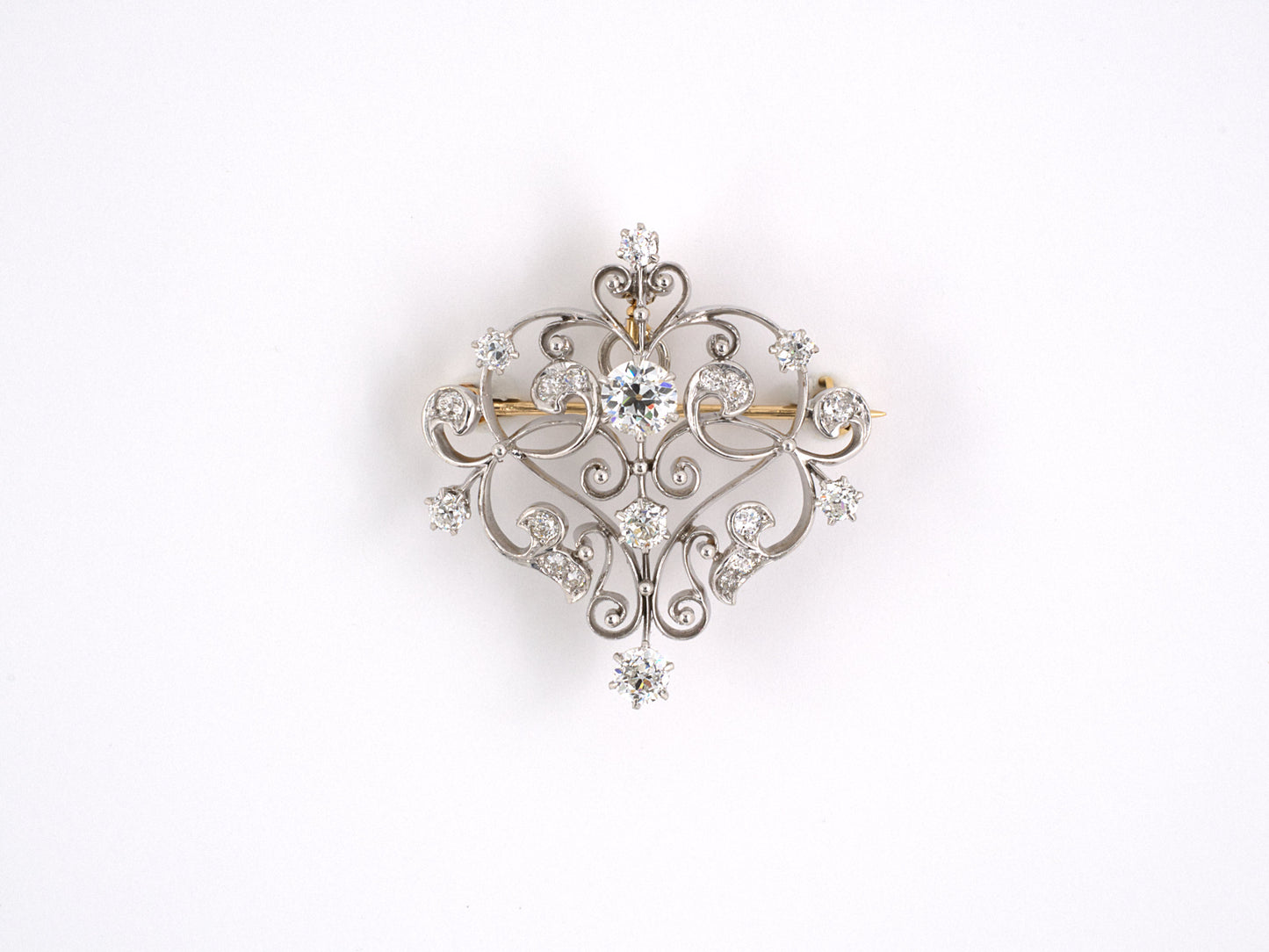 23235 - Edwardian Platinum Diamond Scroll Pin Pendant