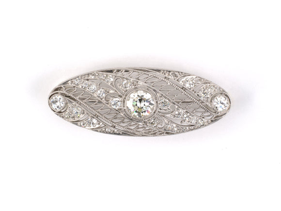 23259 - Edwardian Black Starr Frost Platinum Diamond Filigree Pin