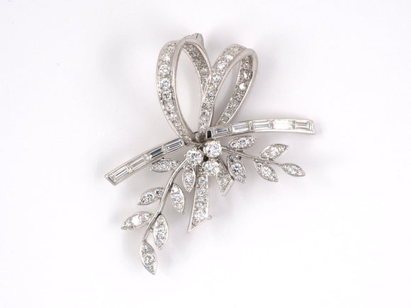 23260 - Circa1950 French Platinum Diamond Ribbon Pin