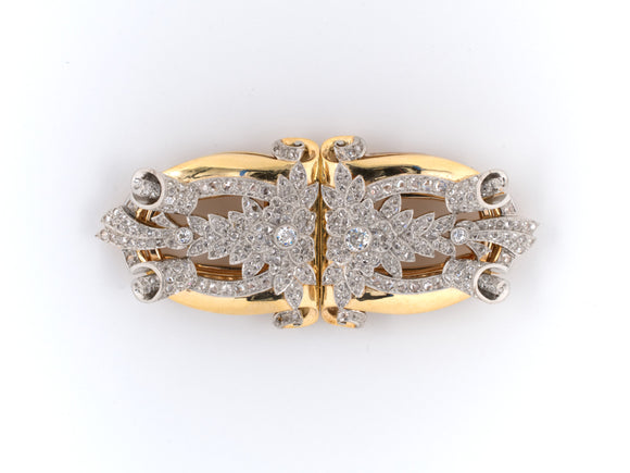 23263 - Circa1915 Art Deco Platinum Retro Gold Diamond Flower Pin Clips