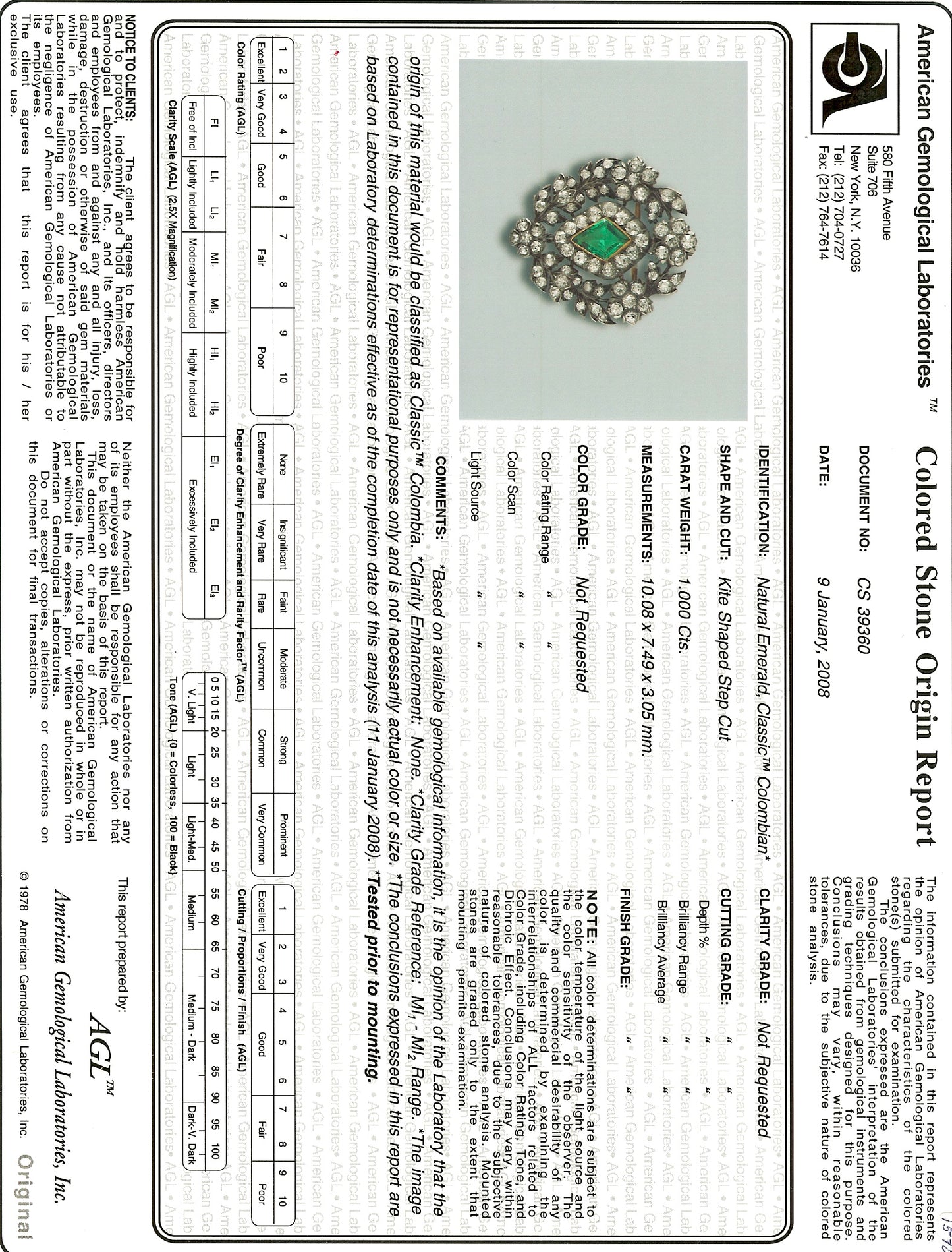 23288 - Victorian Circa 1885 Tiffany Silver Gold AGL Colombian Emerald Diamond French Wreath Pin Pendant