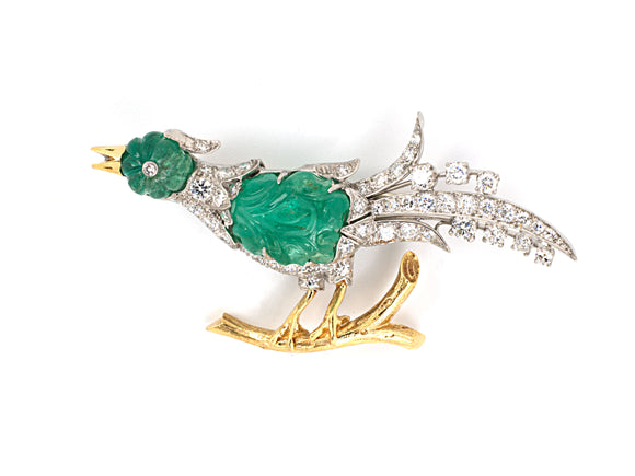 23314 - Circa 1950s Oscar Heyman J E Caldwell Platinum Gold Emerald Diamond Bird Pin